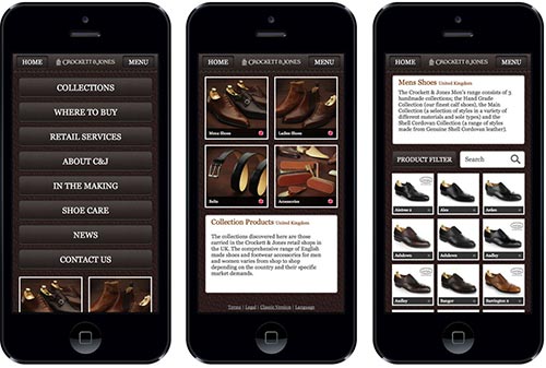 6-mobile-previews-opt Navigation on the responsive website of Crockett & Jones’