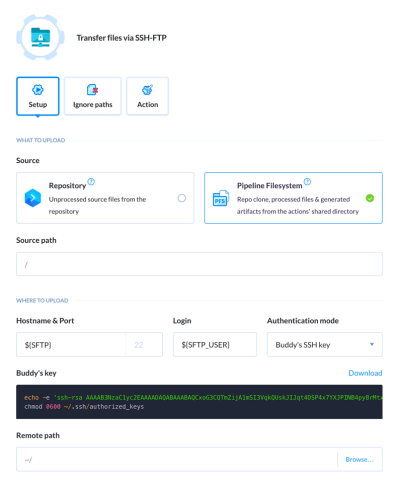 4-automating-website-deployments-through-buddy Tutorial step 4: Adding an SFTP action