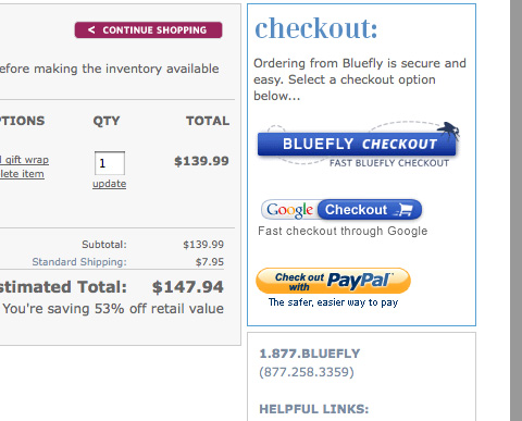 blueflycheckout ecommerce screenshot