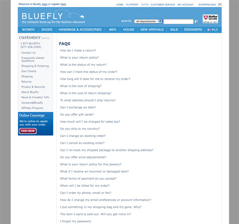 blueflyfaq ecommerce screenshot