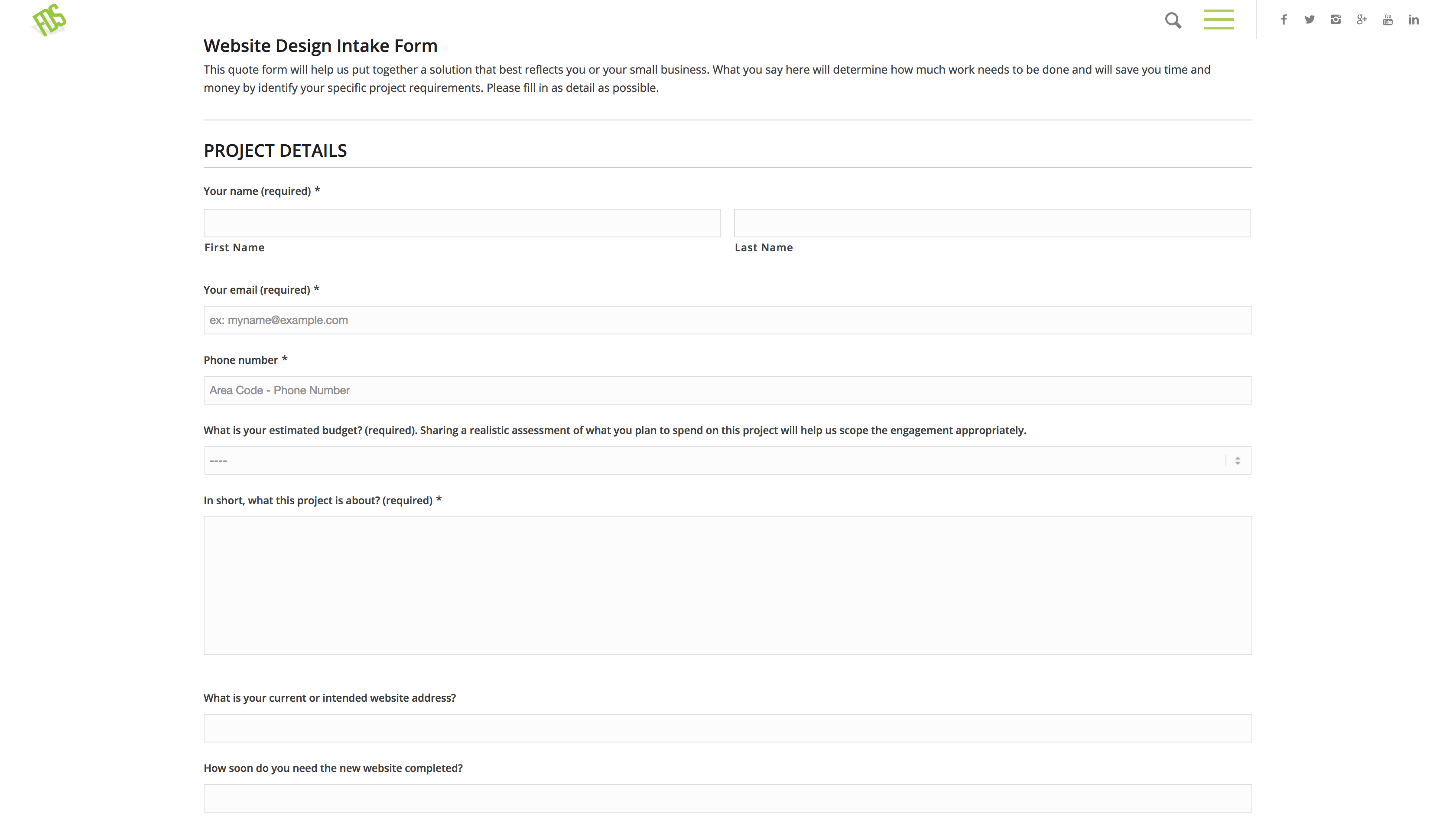 client-intake-example An example of a client intake form on a website.