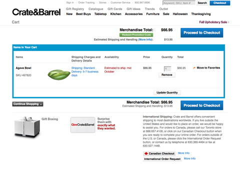 crateandbarrelcart ecommerce screenshot