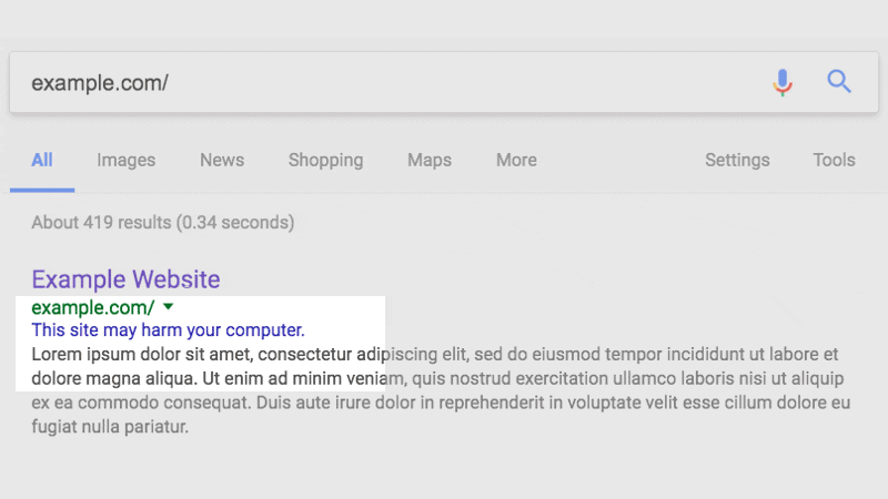 hacked-examples google warning hacked examples