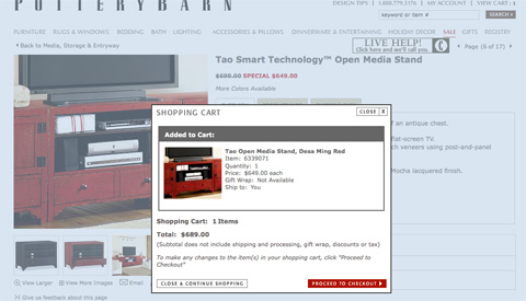 potterybarncart ecommerce screenshot