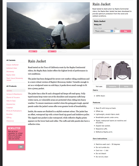 raphajacket ecommerce screenshot