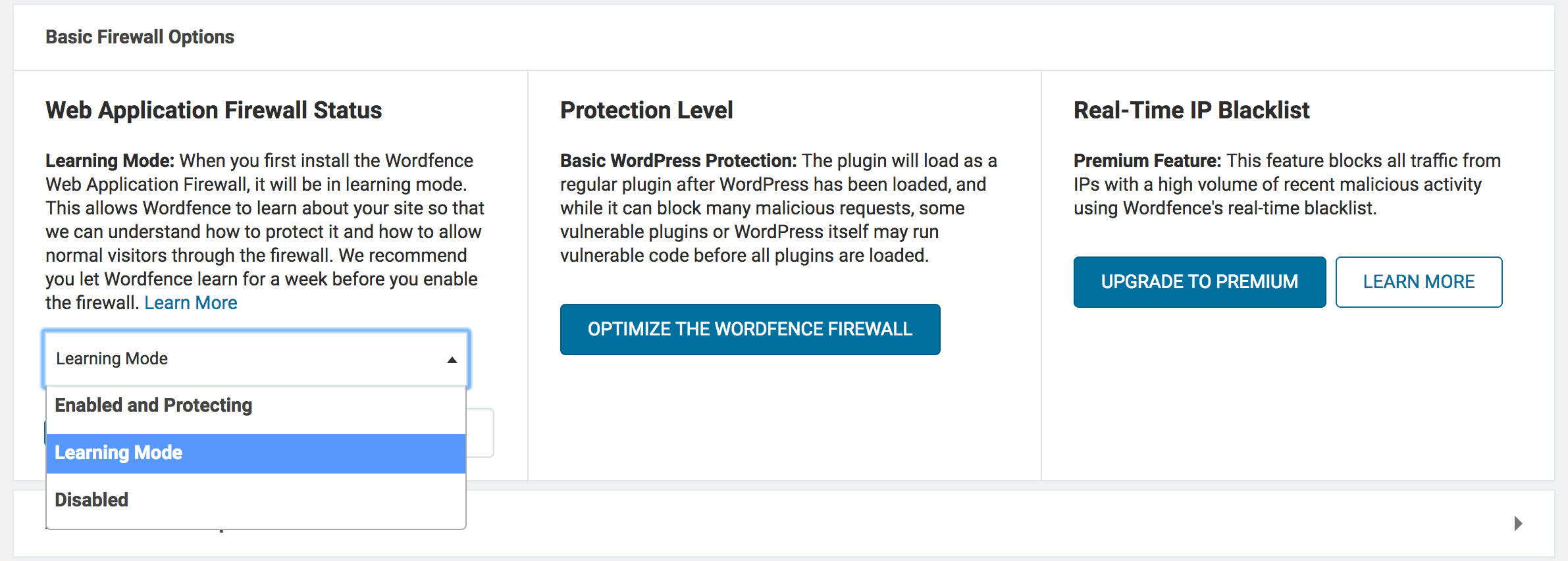 wordfence-firewall Wordfence's firewall settings.