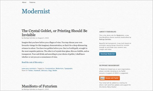wordpress-128 Modernist: Free WordPress Theme with Focus on Typography