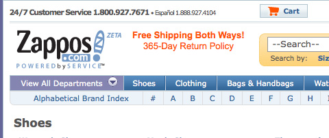 zapposshipping ecommerce screenshot